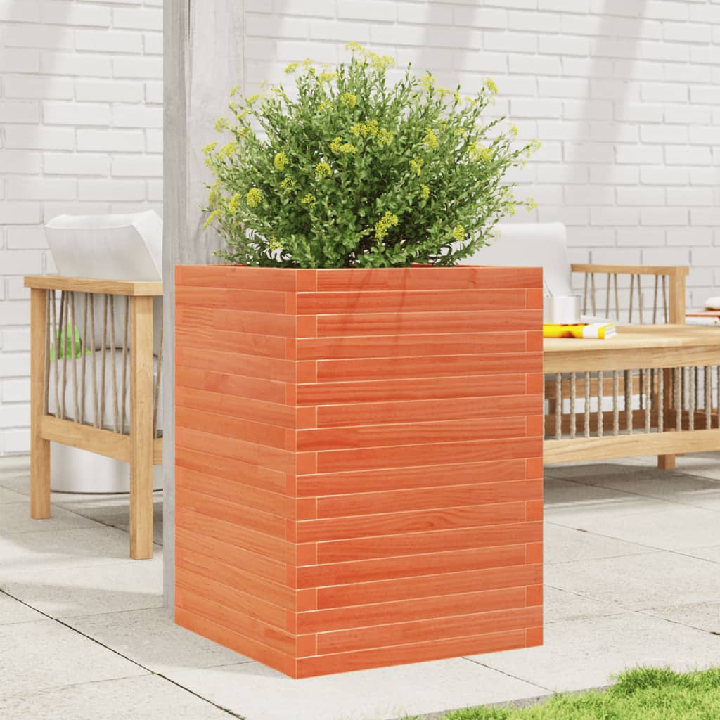 Jardinera Madera Maciza De Pino Marrón Cera 50x50x68,5 Cm_1