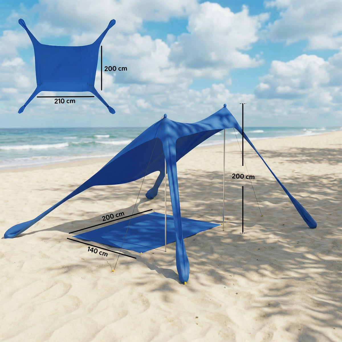 Toldo De Playa Outsunny Aluminio, Poliéster Azul 208x200x200 Cm_2