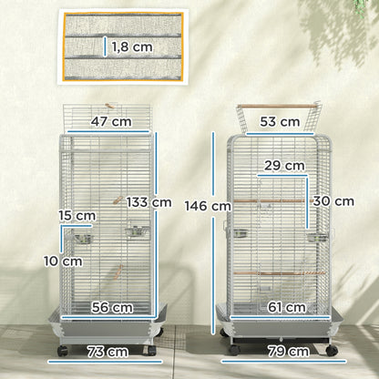Pawhut Jaula Para Pájaros Con Ruedas Perchas 79x73x146 Cm Gris Claro_2