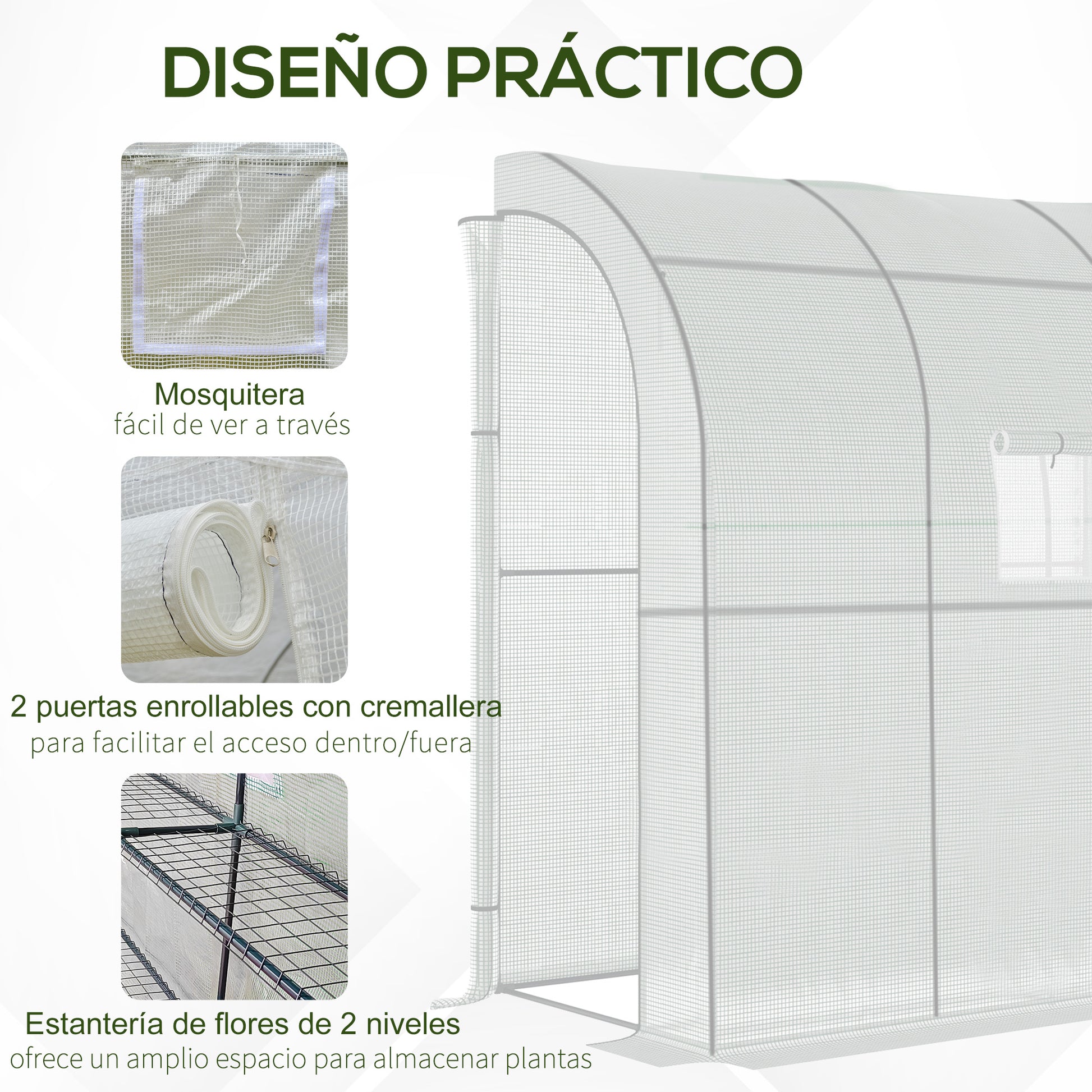 Outsunny Invernadero Pequeño Con Estantes De 3 Niveles 200x100x215 Cm Blanco_5