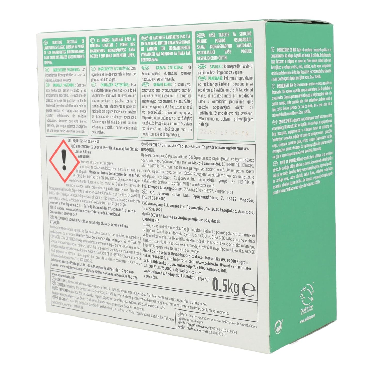 Pastilhas Ecover Classic para máquina de lavar loiça 25 x 20g