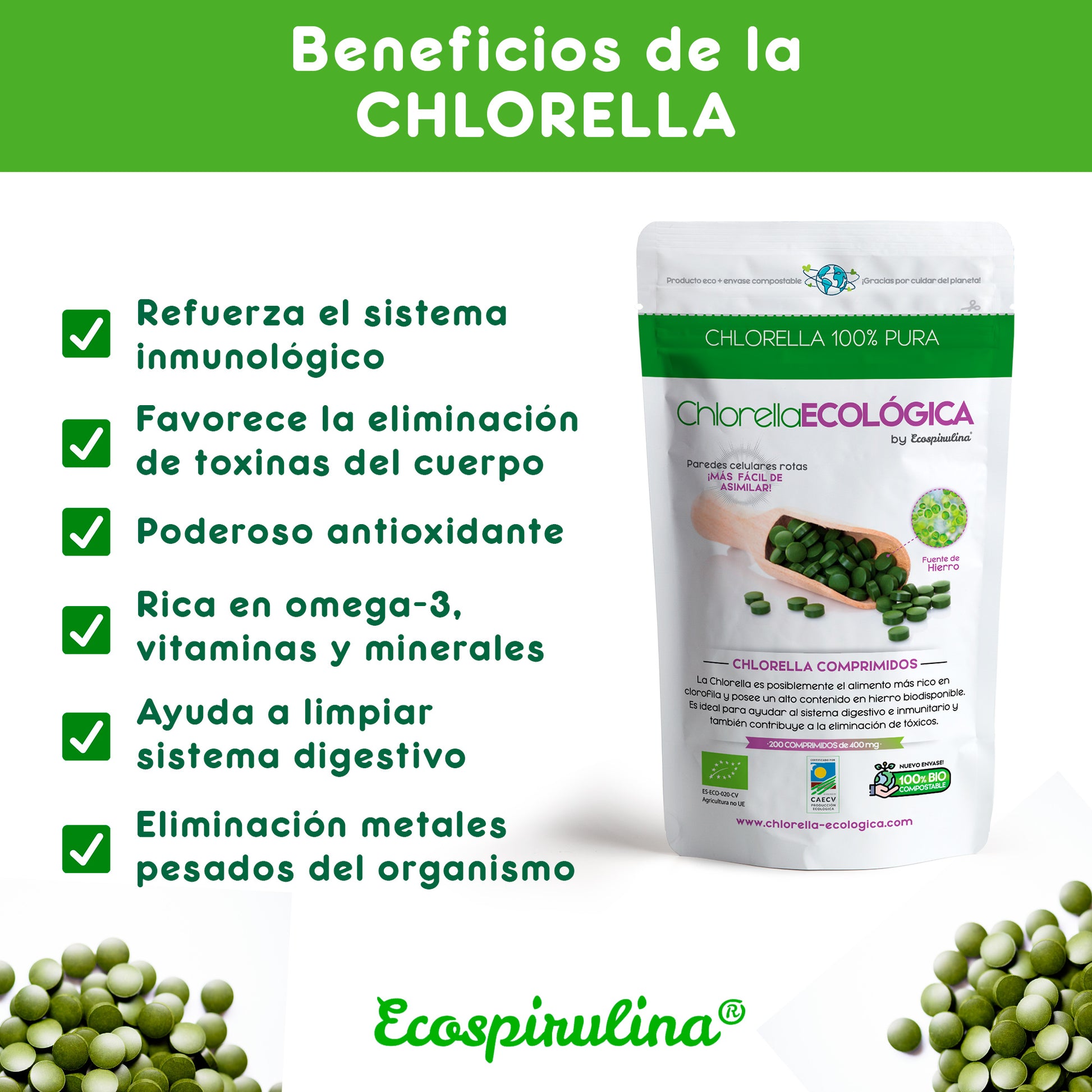Chlorella Ecológica De Pared Celular Rota Ecospirulina 200 Comprimidos_2