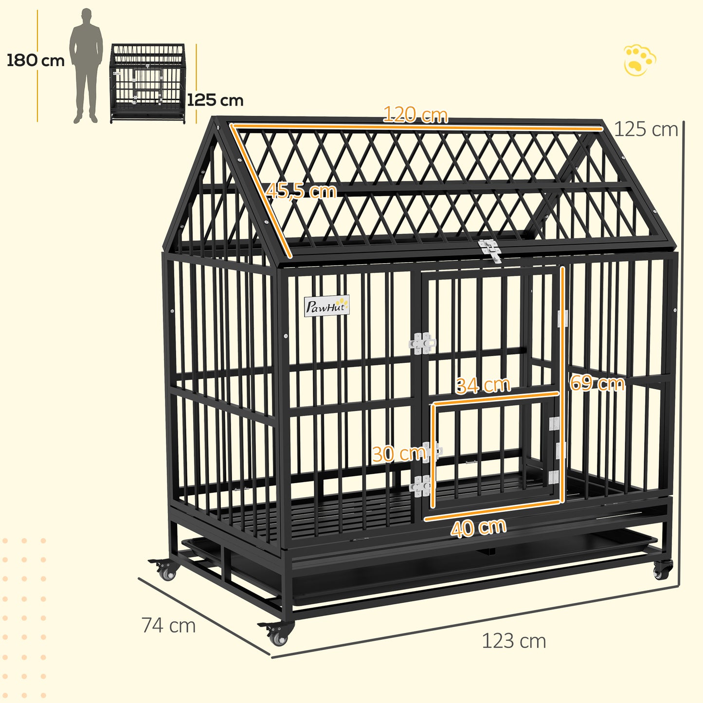 Pawhut Jaula Para Perros Grandes 123x74x125 Cm Con Ruedas Puertas Negro_2