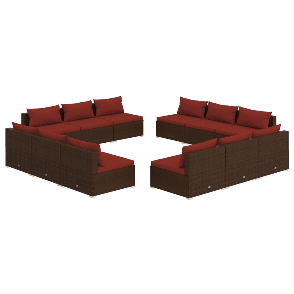 Set Muebles De Jardín Y Cojines 12 Pzas Ratán Sintético Marrón / Vetonek_1