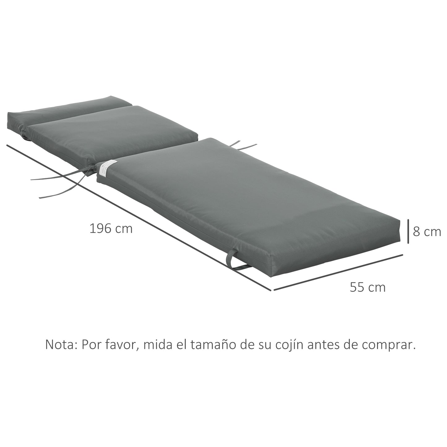 Outsunny Pack 2 Cojines Para Tumbona 196x55x8 Cm Colchonetas Para Tumbona Gris_2