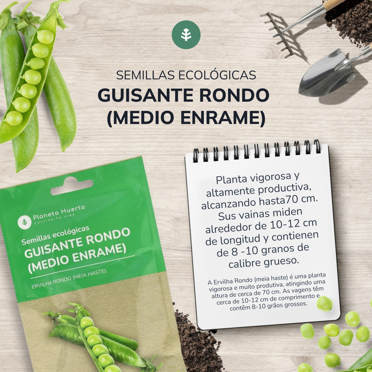 Sementes de ervilha redondas biológicas 1/2 cacho Planeta Huerto