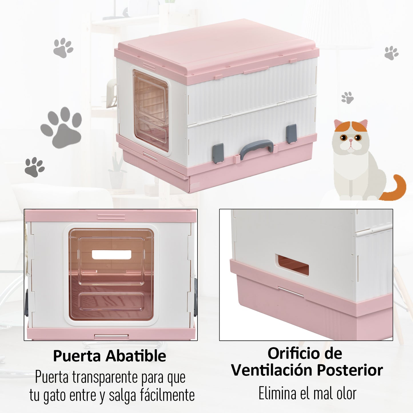Pawhut Caja De Arena Para Gatos Plegable Portátil Con Orificio Abs 54x43x42_5