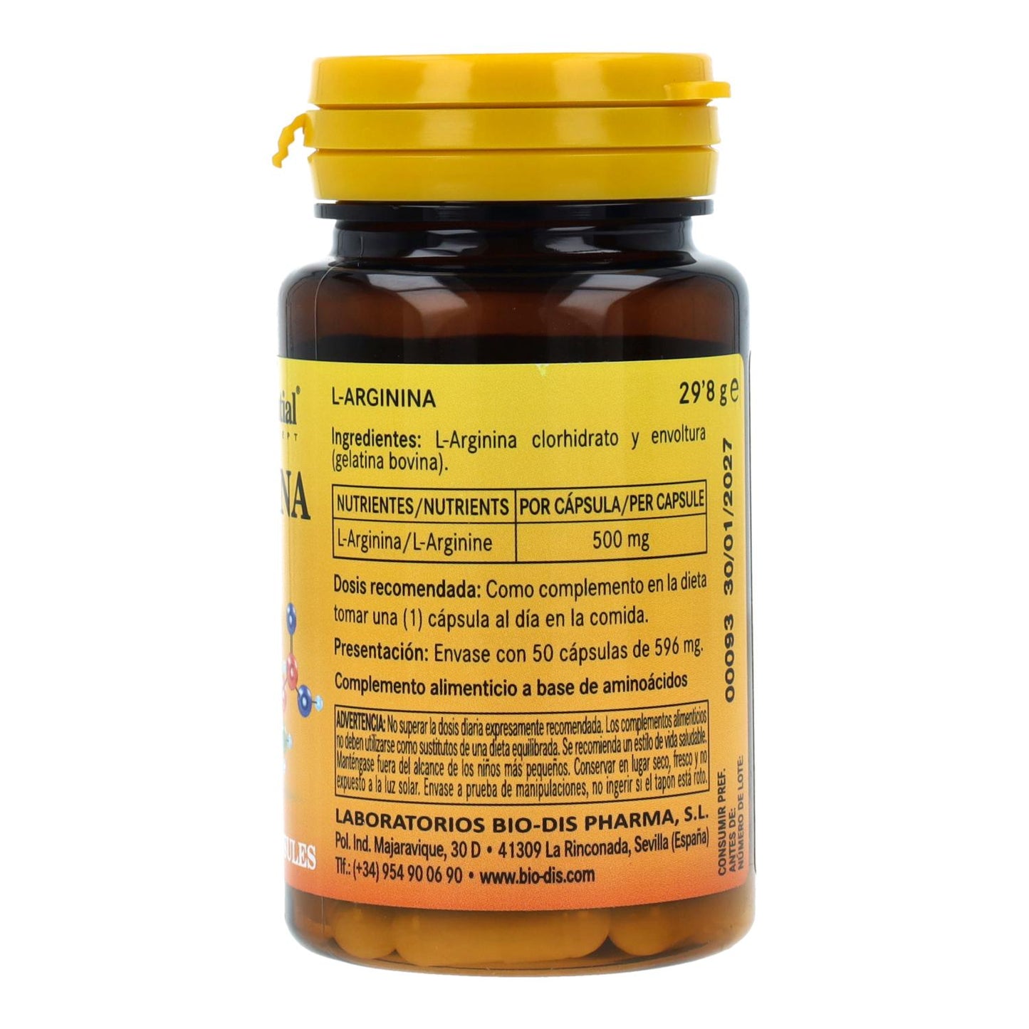 L-Arginina 500 mg Nature Essential, 50 Cápsulas