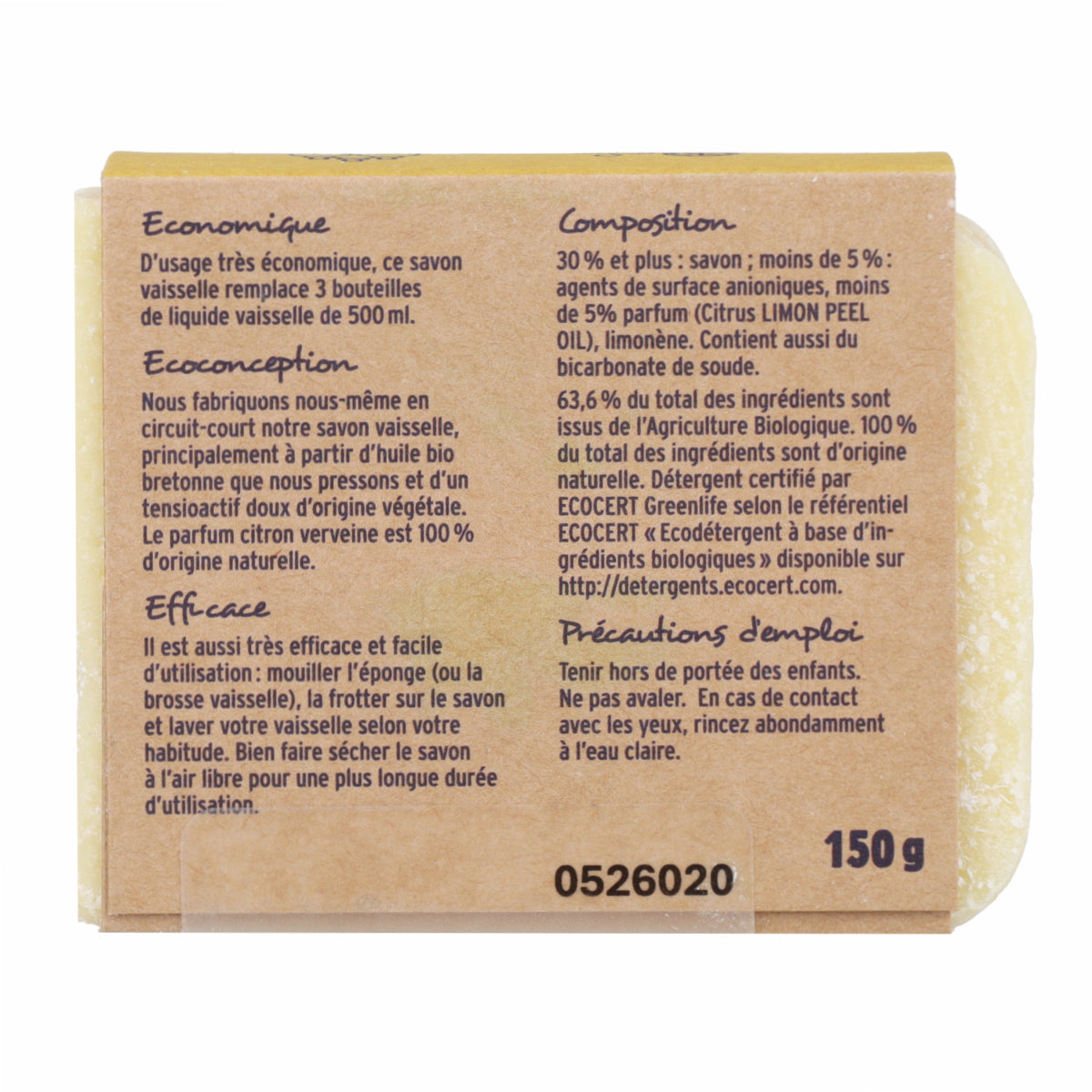 Jabón lavavajillas limón y bicarbonato La Droguerie écologique 150g