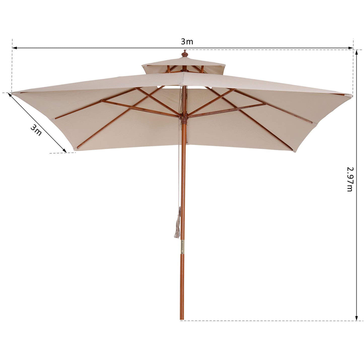 Outsunny Sombrilla De Jardín 3x3x3 M Con Doble Techo Sistema De Polea Beige_2