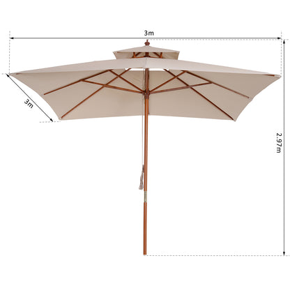 Outsunny Sombrilla De Jardín 3x3x3 M Con Doble Techo Sistema De Polea Beige_2
