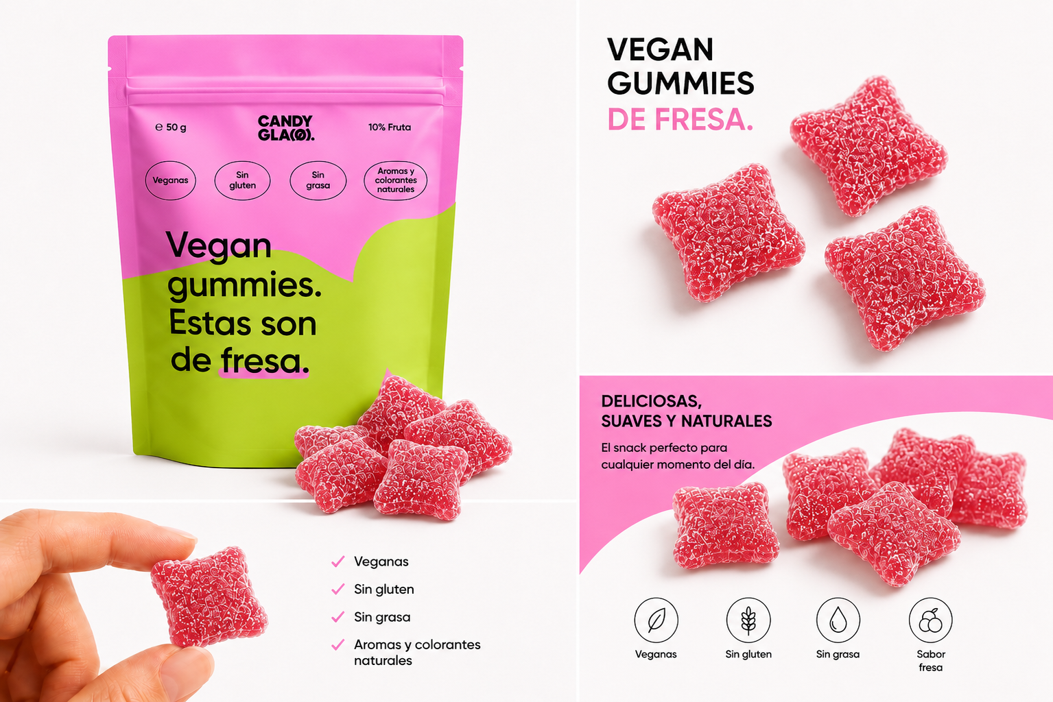 Gummies Veganas Sabor Fresa Pack 14 Bolsas - Snack Dulce Natural Sin Gluten_3