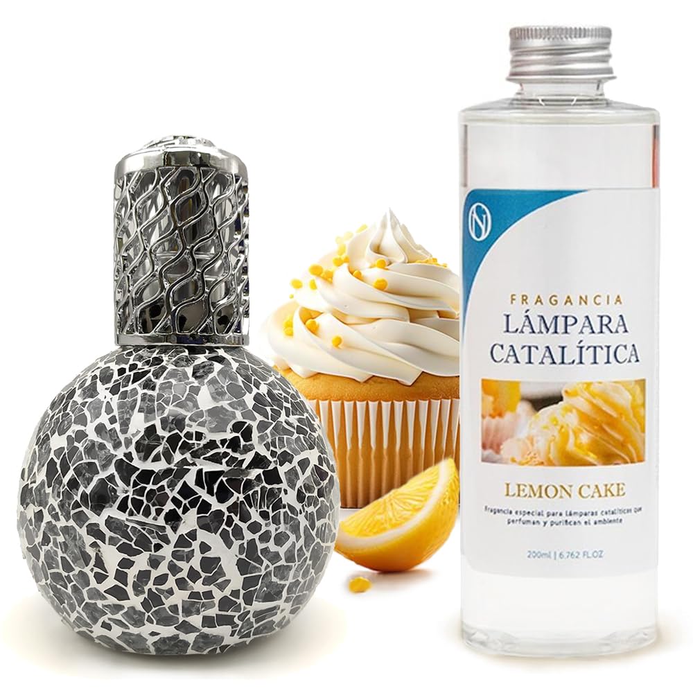 Lámpara Catalítica Mosaico Negro + Fragancia Aroma Lemon Cake 200ml - Elimina Malos Olores, Impurezas Y Perfuma_0