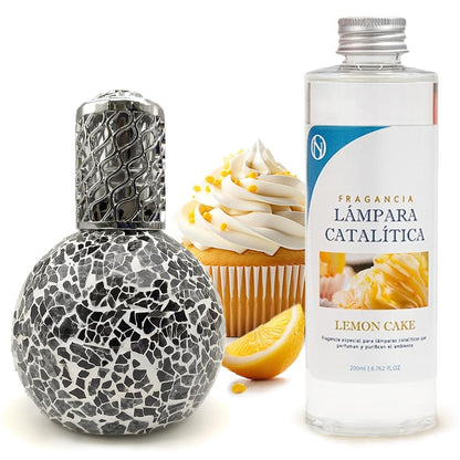 Lámpara Catalítica Mosaico Negro + Fragancia Aroma Lemon Cake 200ml - Elimina Malos Olores, Impurezas Y Perfuma_0