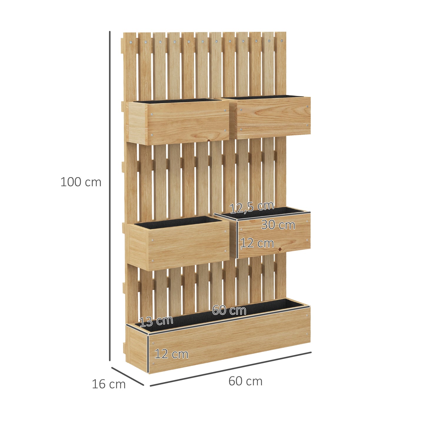 Outsunny Jardinera De Pared Con Enrejado De Madera 5 Macetas Móviles 60x16x100cm_2