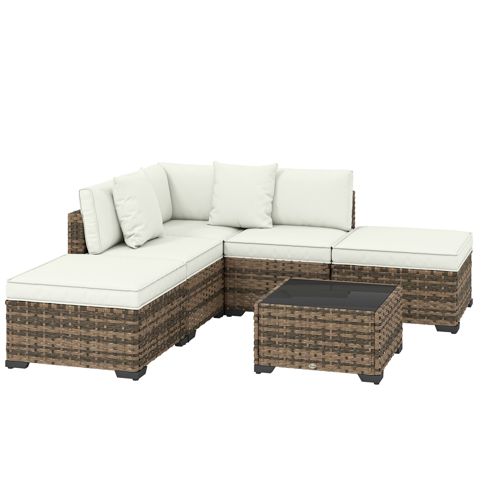 Outsunny Conjunto Muebles Jardín Exterior De Ratán 6 Piezas Cojines Amarillo_0