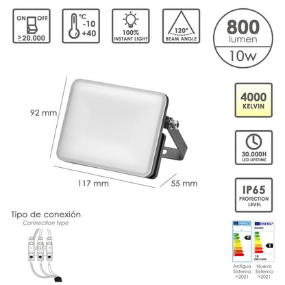 Foco Led Plano Potencia 10 Watt.800 Lumenes. Luz Blanca 4000ºk Protección Ip65. Cuerpo Aluminio. Foco Exteriores / Interiores.