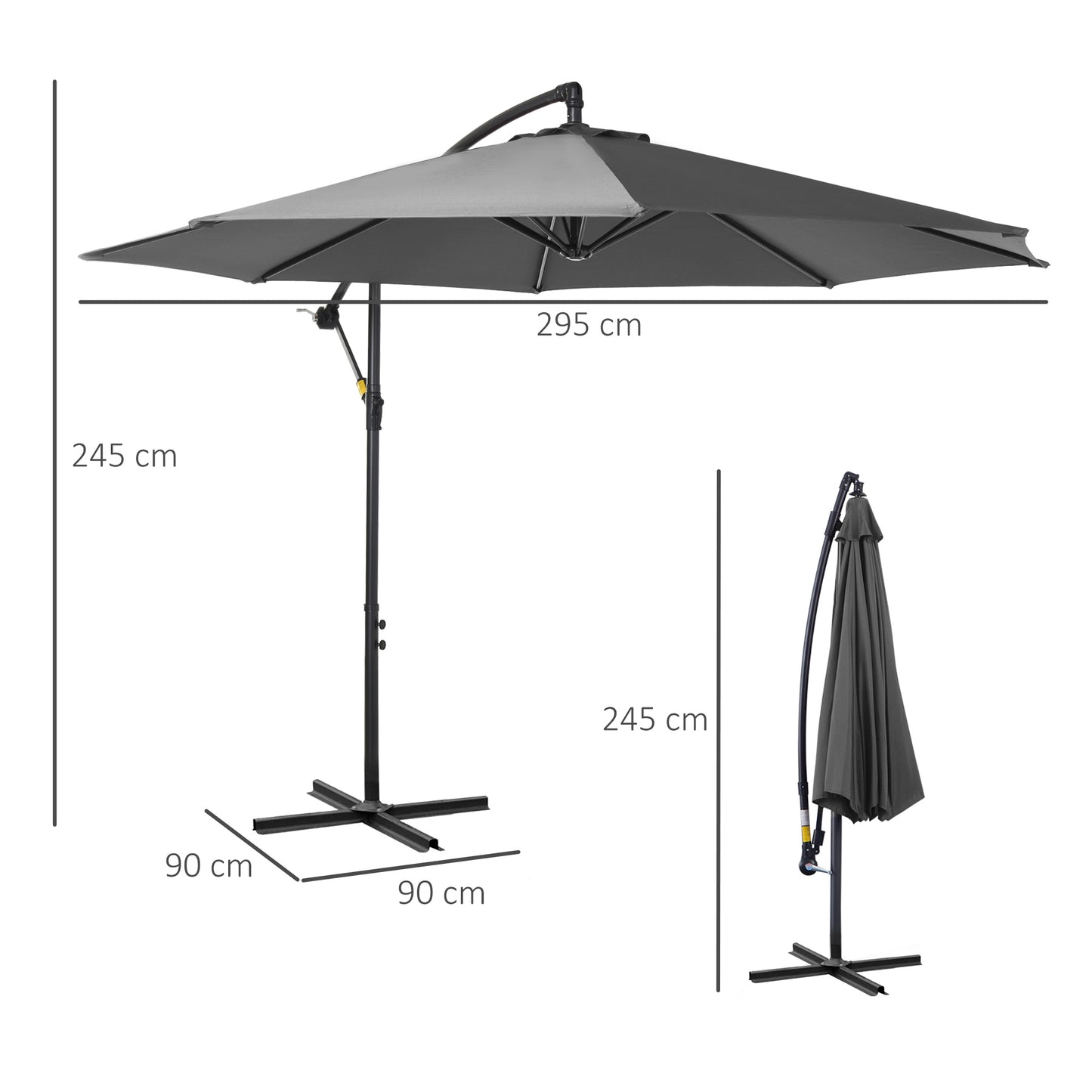 Outsunny Parasol Excéntrico Ø300 Cm Inclinable Con Manivela Para Jardín Gris_2