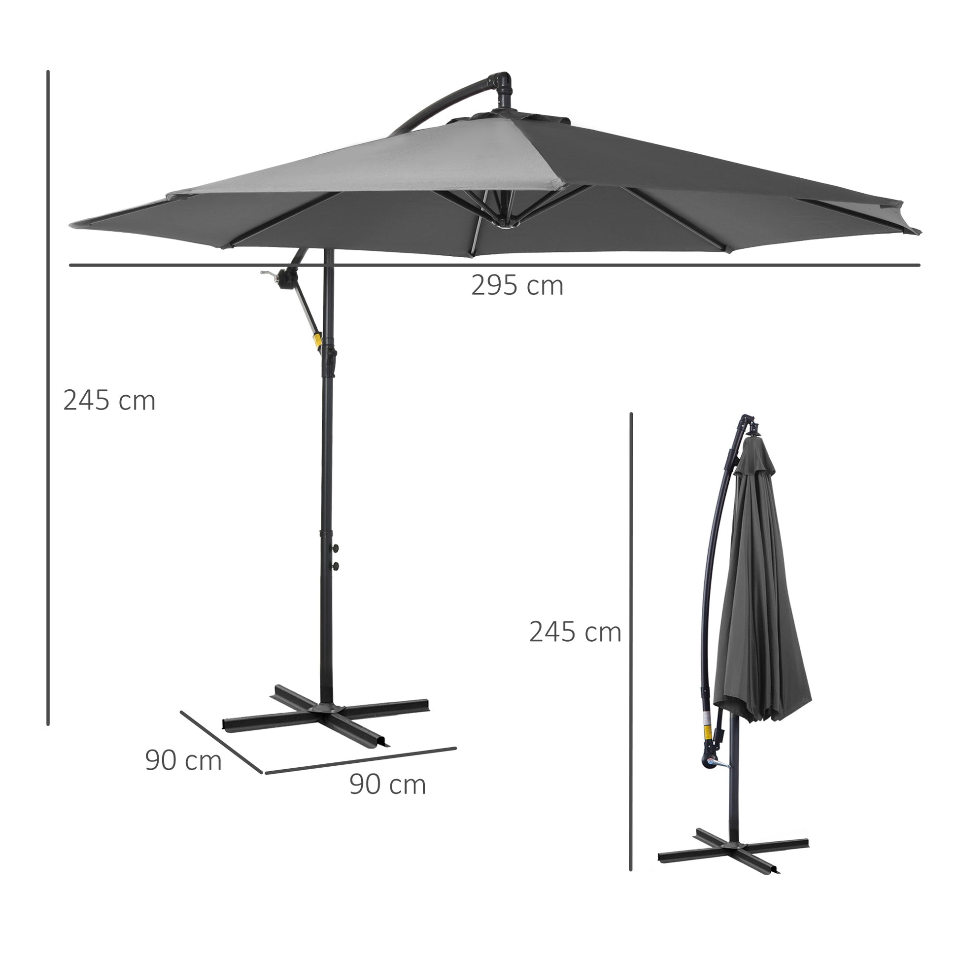 Outsunny Parasol Excéntrico Ø300 Cm Inclinable Con Manivela Para Jardín Gris_2