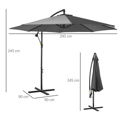 Outsunny Parasol Excéntrico Ø300 Cm Inclinable Con Manivela Para Jardín Gris_2