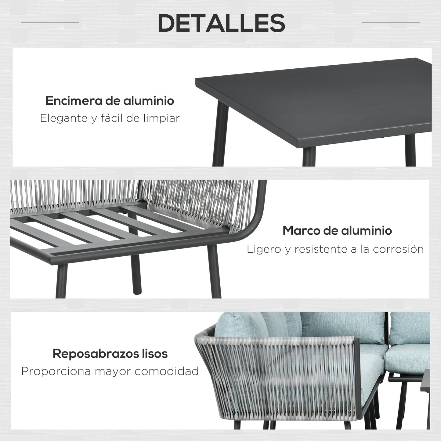 Outsunny Conjunto De Muebles De Ratán 2 Sofá De 2 Plazas Sofá De Esquina Mesa_5