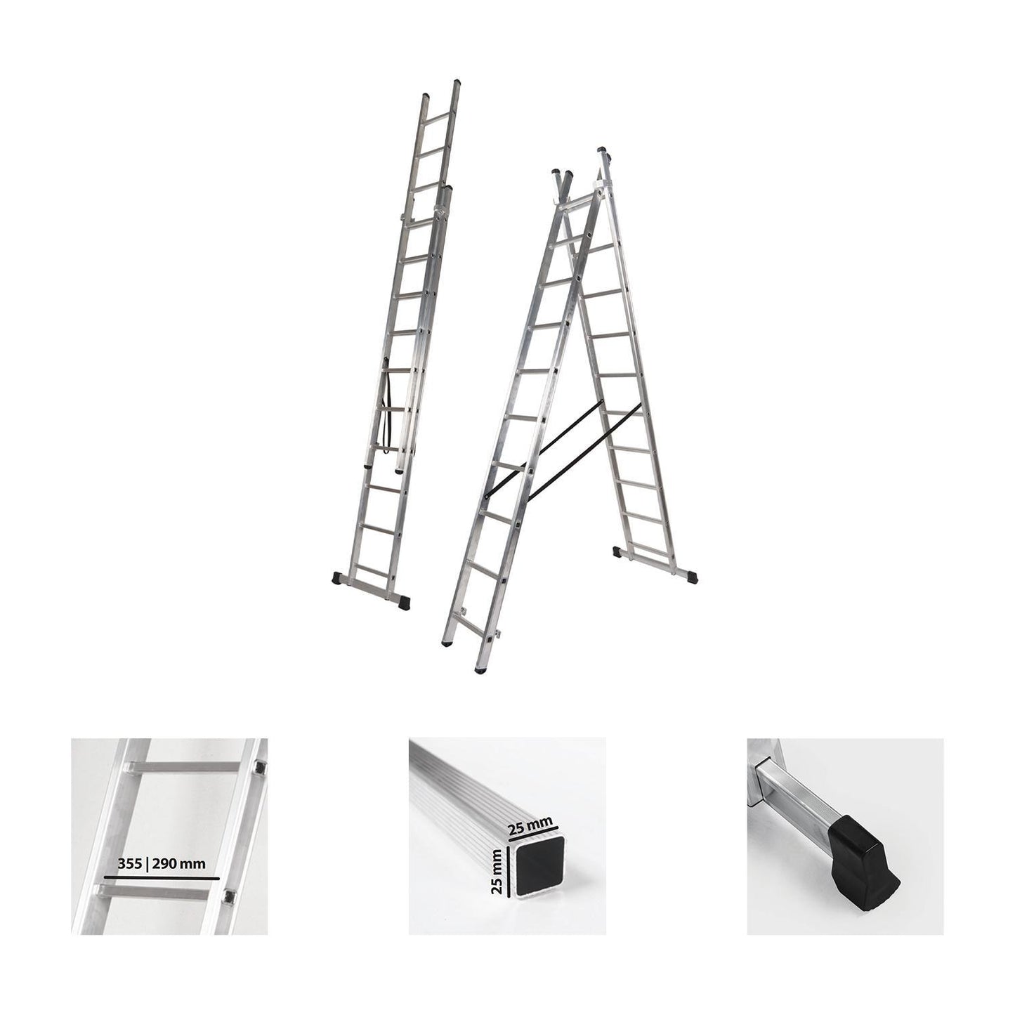 Escalera Aluminio 2 Tramos 10+10 Peldaños. Plegable, Antideslizante, Resistente_1