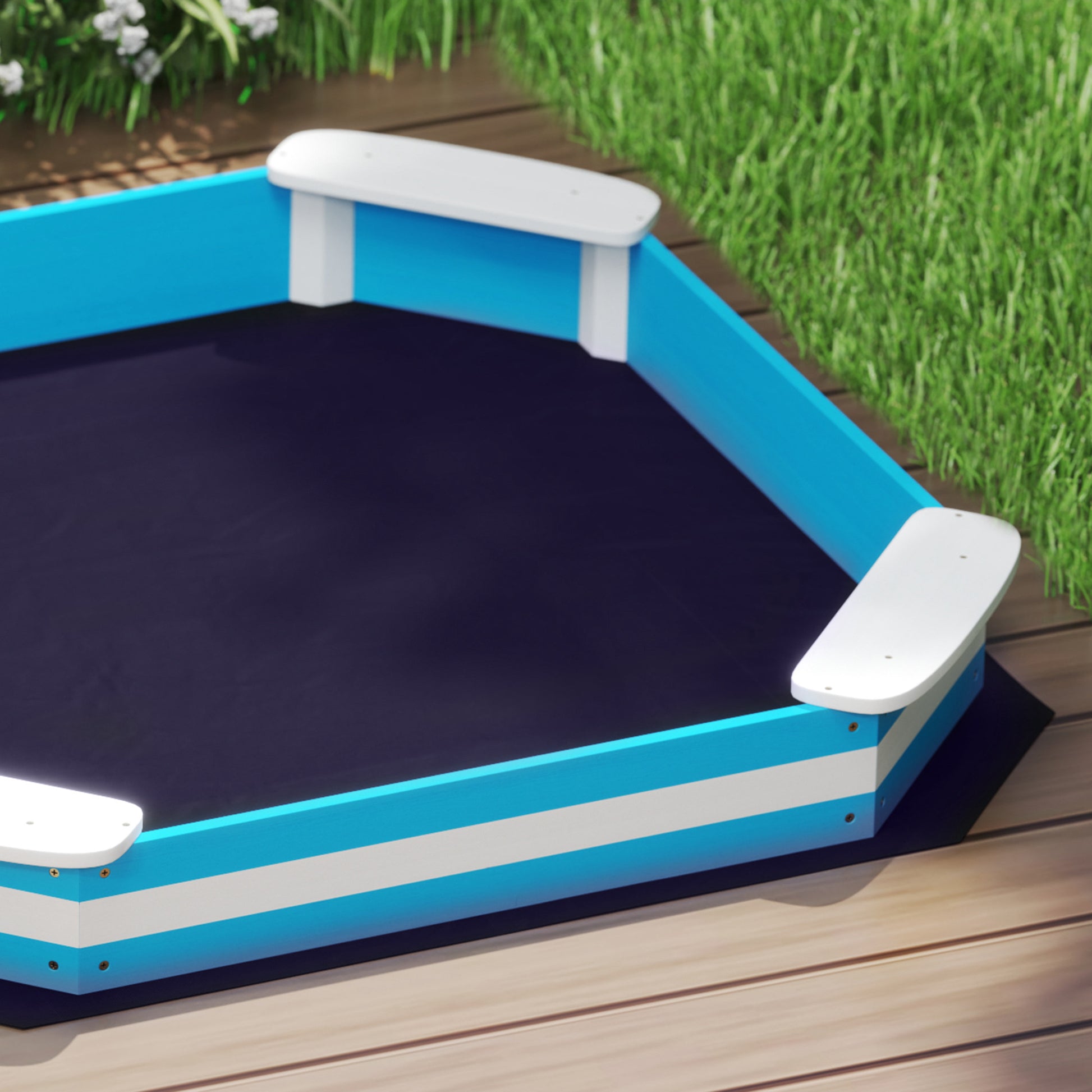 Aiyaplay Arenero Para Niños De +3 Años Con 4 Asientos 133x133x16 Cm Azul Blanco_4