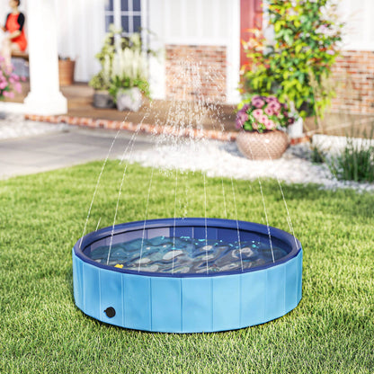 Pawhut Piscina Para Perros Plegable Con Aspersor Antideslizante Resistente Azul_1