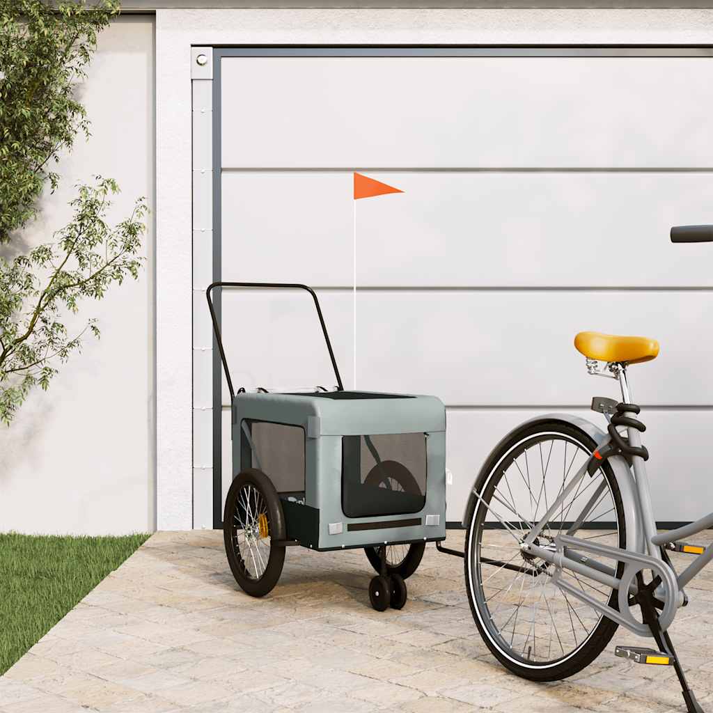 Remolque De Bicicleta Mascotas Hierro Tela Oxford Gris Negro_1