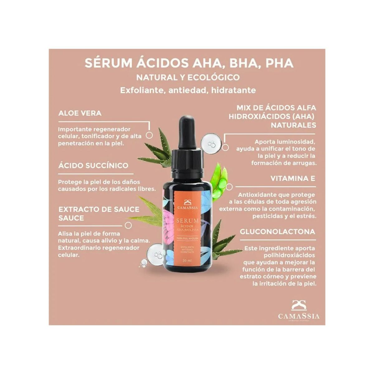 AHA, BHA, Soro Ácido PHA, Camassia, 30ml
