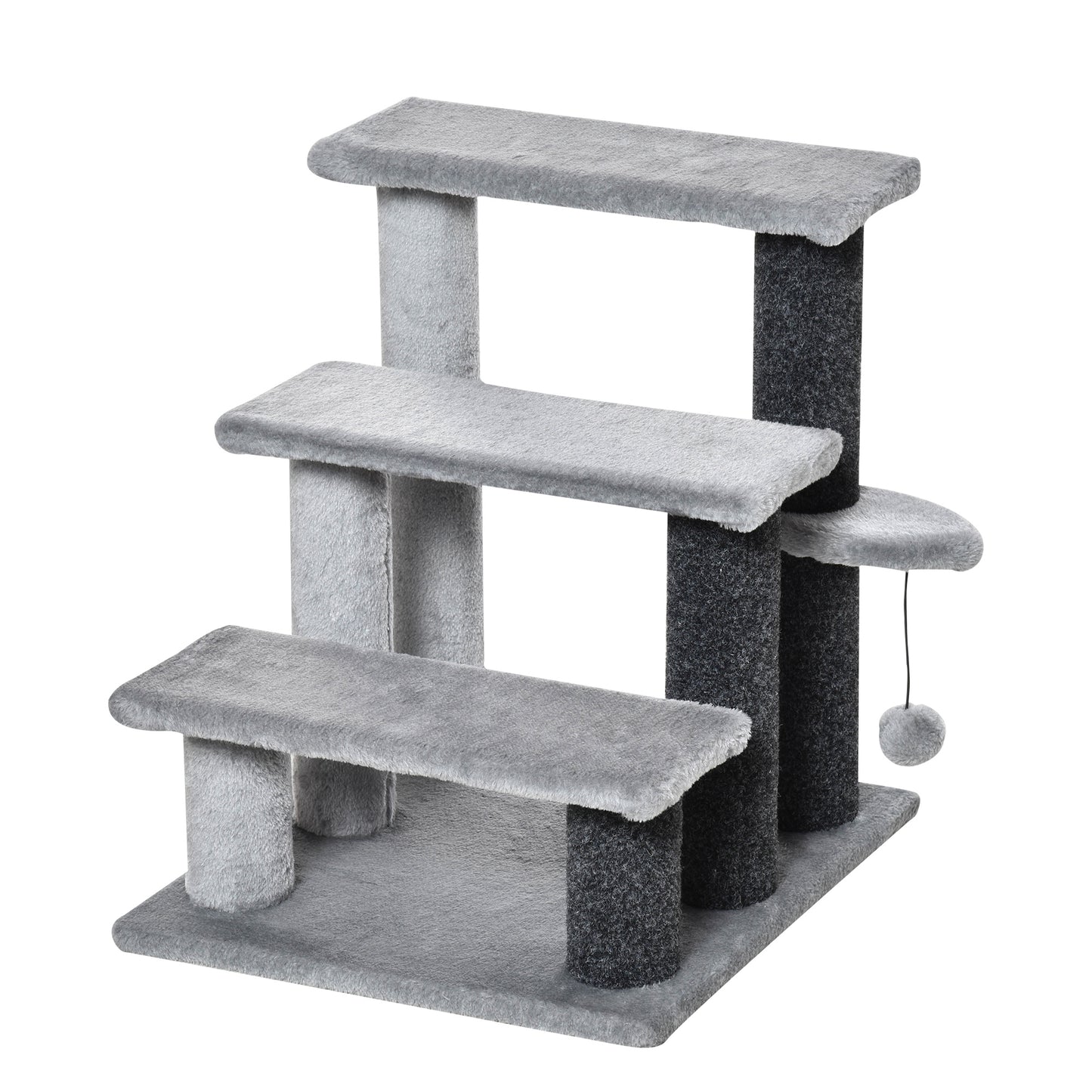 Pawhut Escalera Para Gatos De 3 Niveles Con Bola Colgante 40x40x48 Cm Gris_0