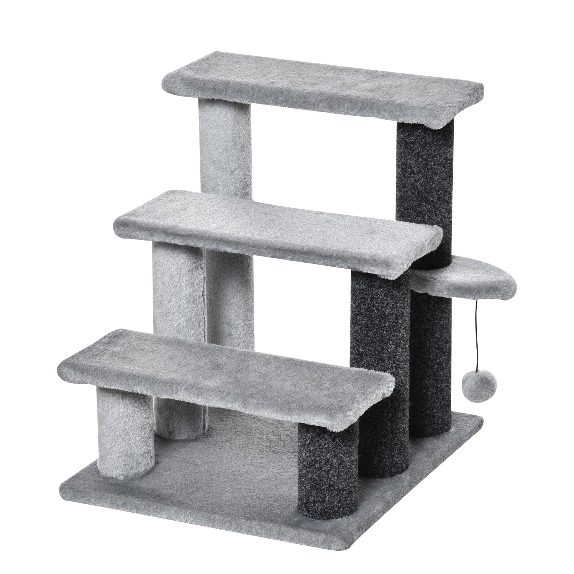 Pawhut Escalera Para Gatos De 3 Niveles Con Bola Colgante 40x40x48 Cm Gris_0