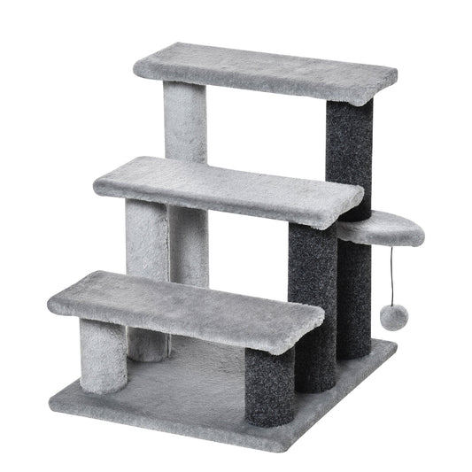 Pawhut Escalera Para Gatos De 3 Niveles Con Bola Colgante 40x40x48 Cm Gris_0