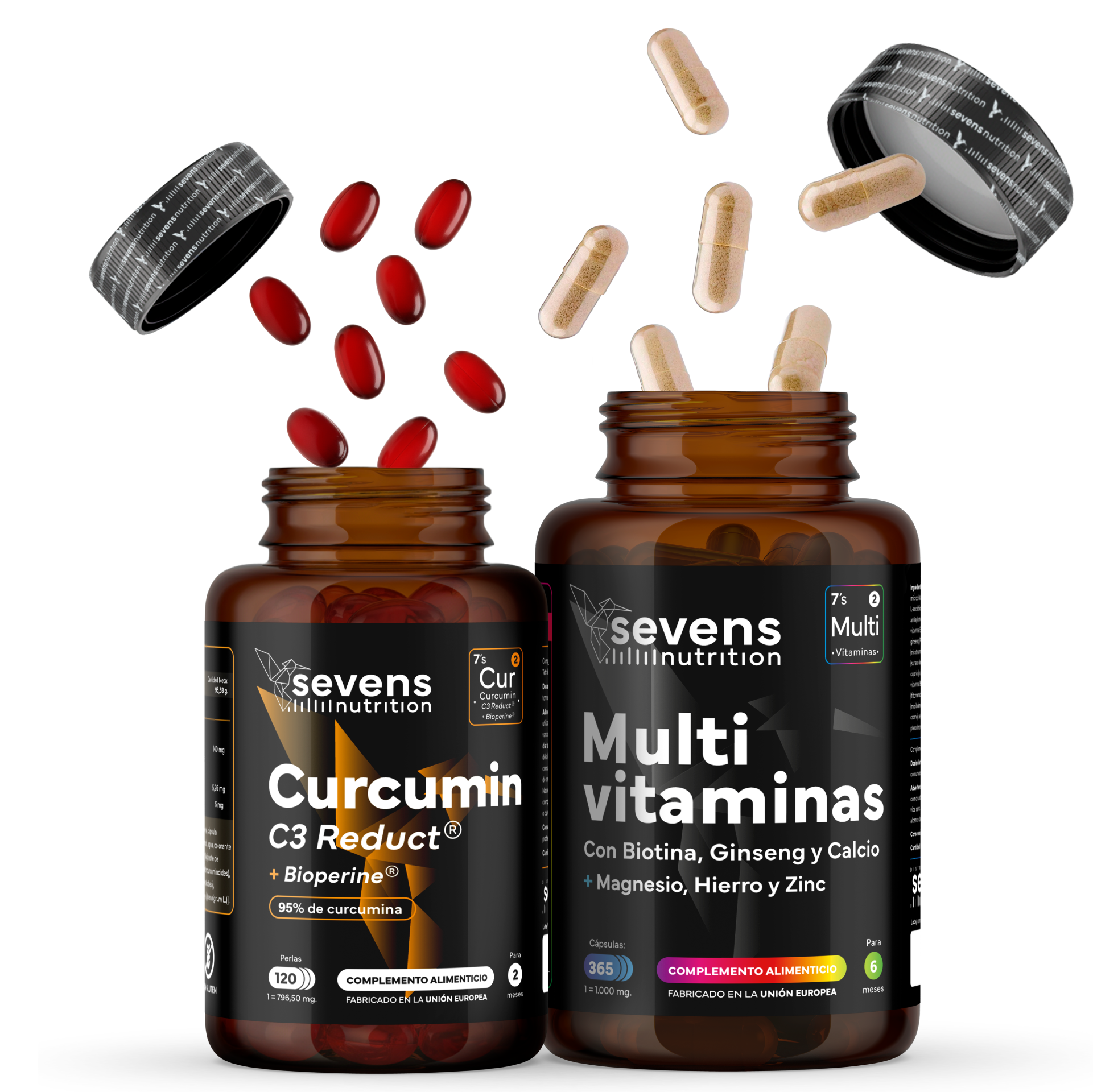 Cúrcuma Con Pimienta Negra + Multivitaminas Con Ginseng. Sevens Nutrition. Antiinflamatorio Y Vitalidad_0