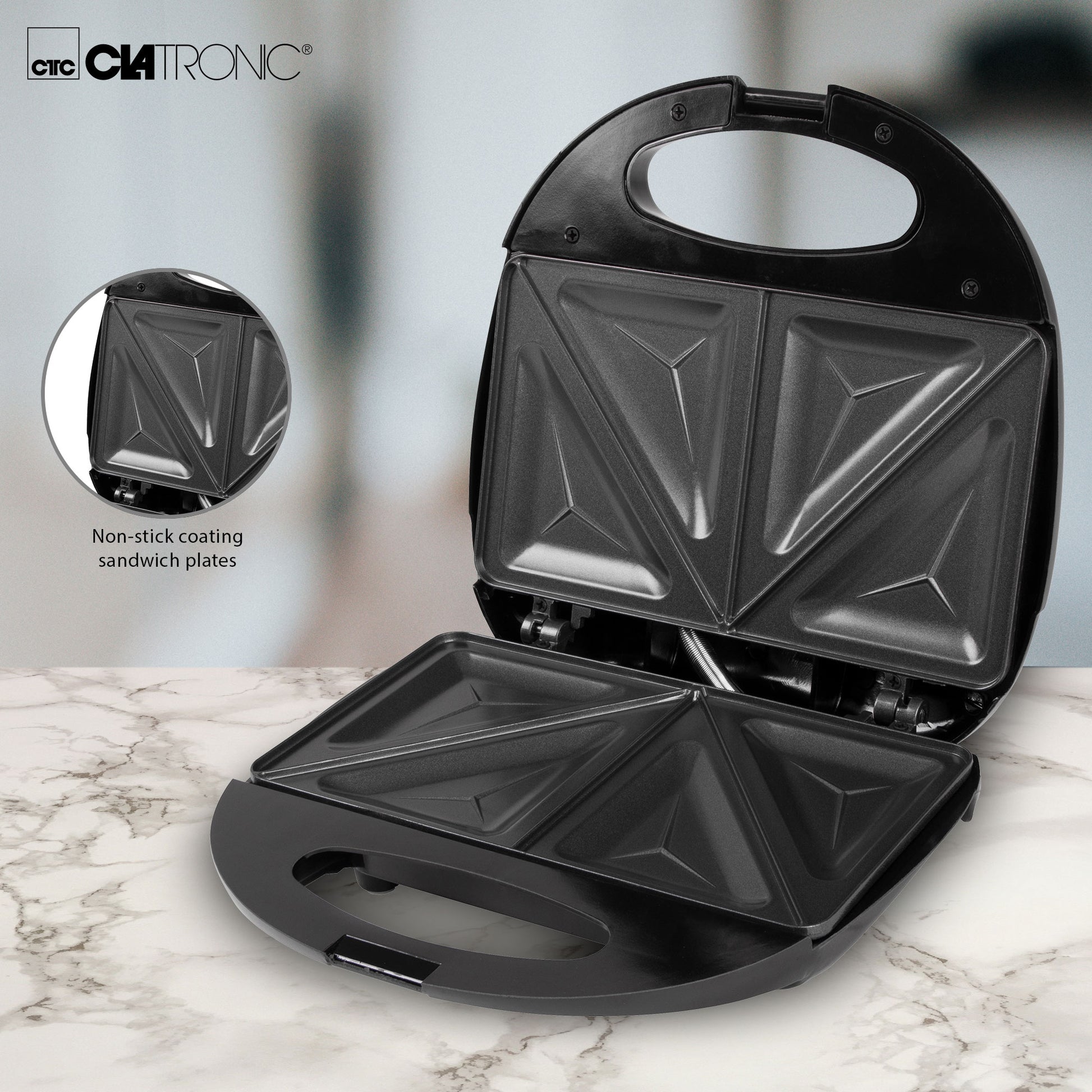 Sandwichera, 2 Sandwiches, Placas Antiadherentes, Regulador Temperatura, Tostado Perfecto Clatronic St 3477 700w_3