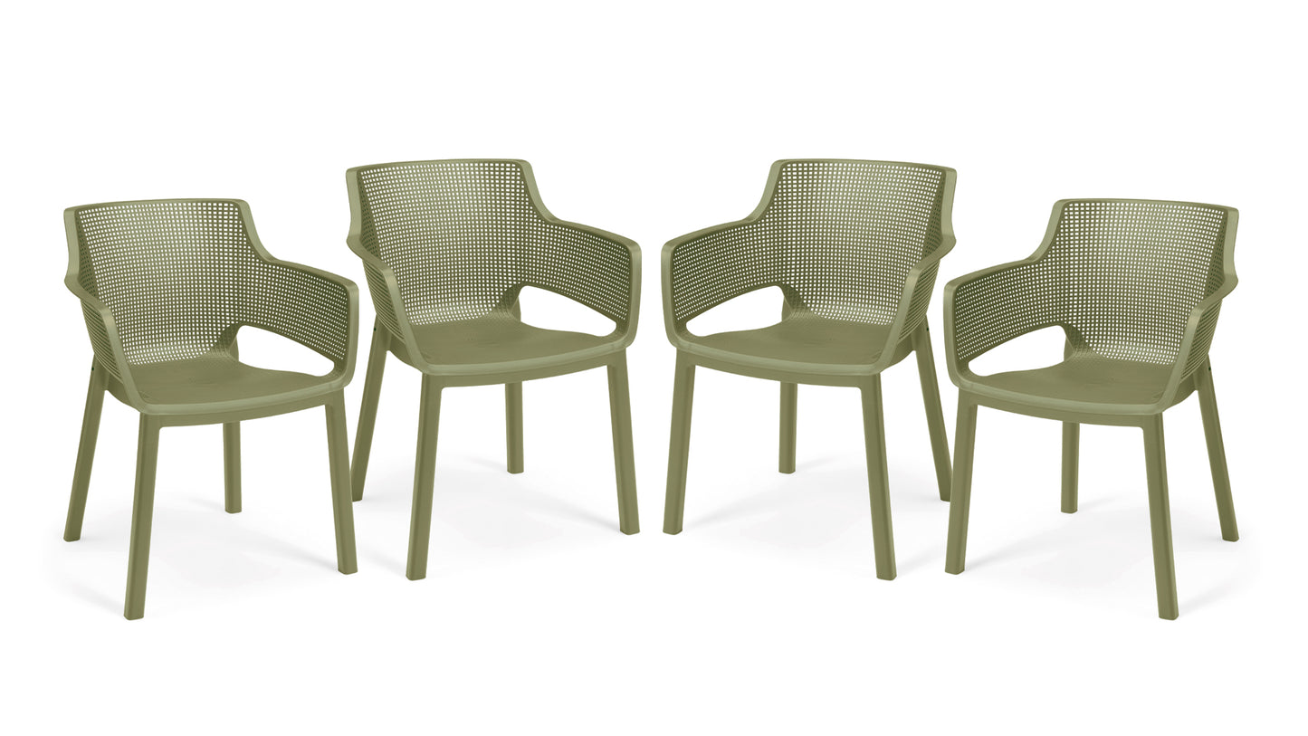 Keter Set X4 Silla De Exterior De Jardín Elisa Cedar Verde 61,5x53x78,4 Cm_0