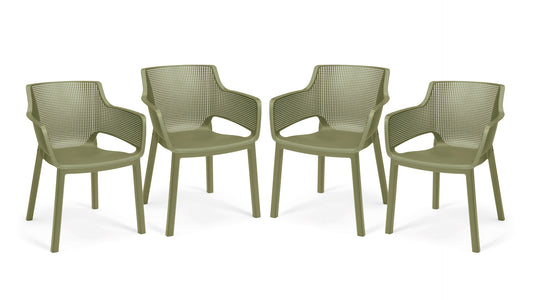 Keter Set X4 Silla De Exterior De Jardín Elisa Cedar Verde 61,5x53x78,4 Cm_0