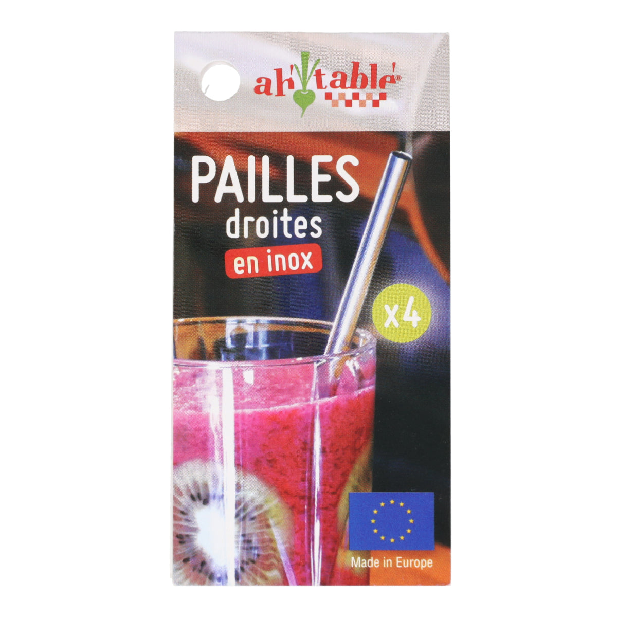 Pajitas rectas de acero inoxidable Ah Table! 4 uds + 1 cepillo de limpieza