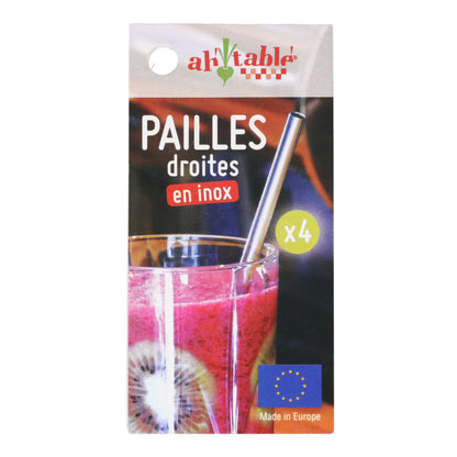 Pajitas rectas de acero inoxidable Ah Table! 4 uds + 1 cepillo de limpieza