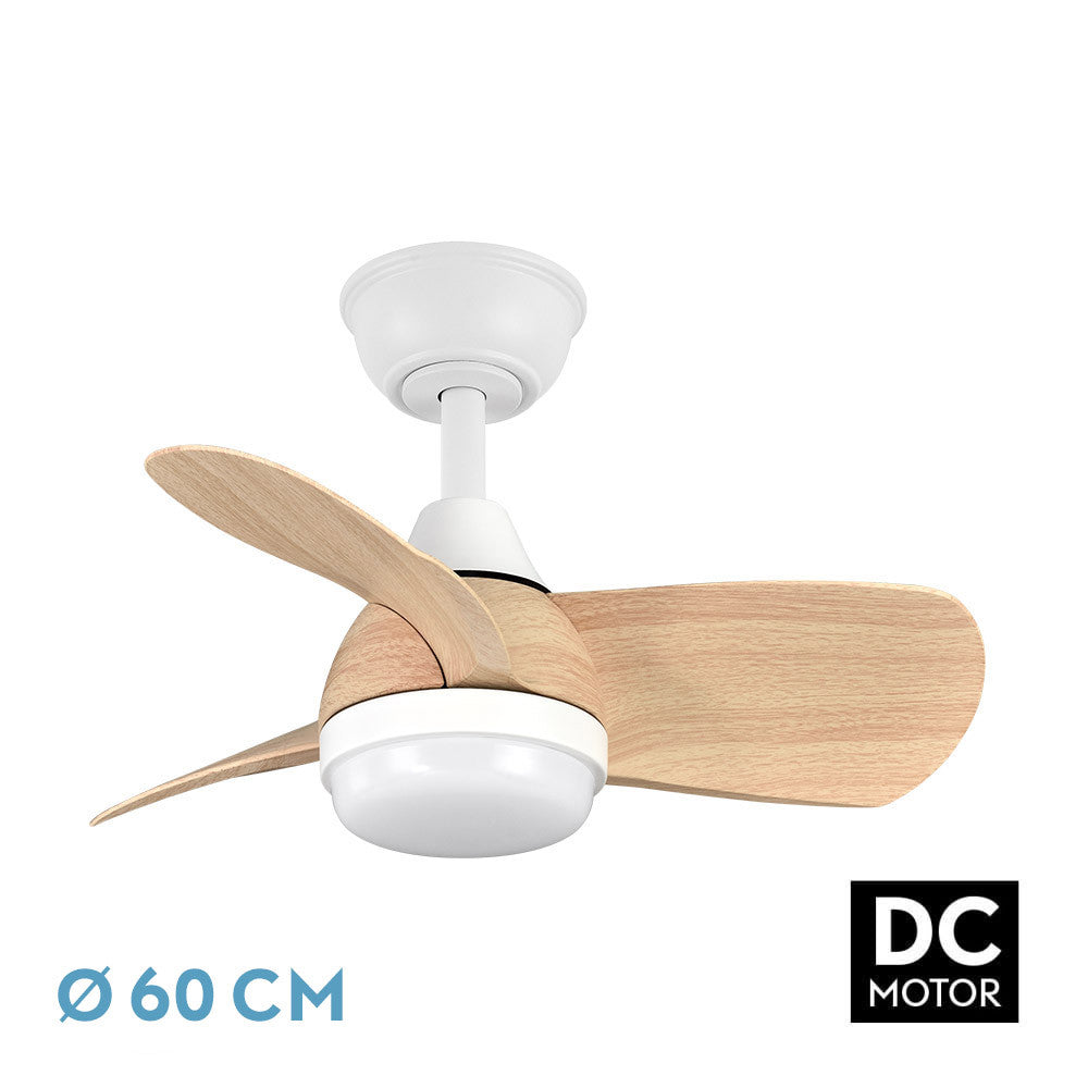 Ventilador Dc 24w Pirdo Blanco/haya 3 Aspas 60d 2400lm 6 Velocidades 3000-4500-6000k C/remoto, Memoria Y Temporizador_0