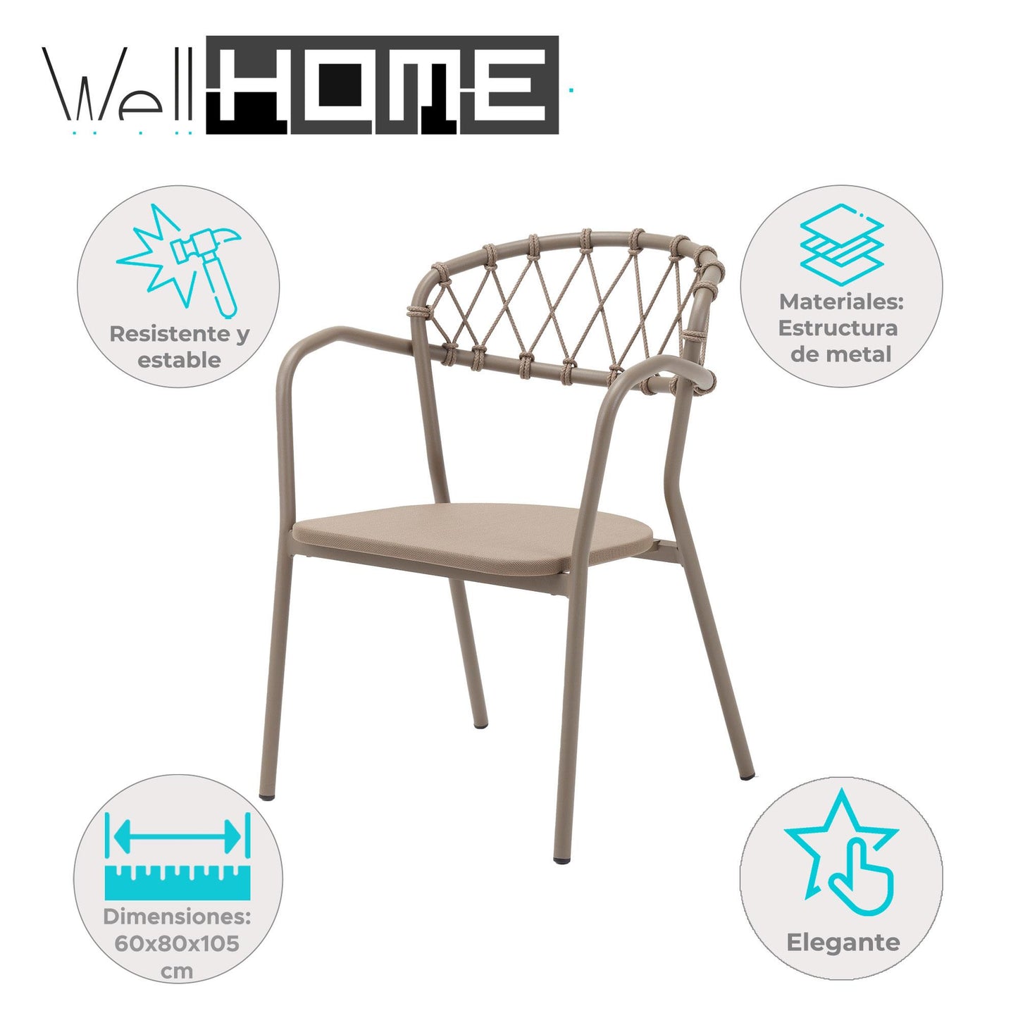 Silla De Exterior Esso Capuchino - Aluminio Ligero Y Resistente 60x80x105cm - Well Home_1