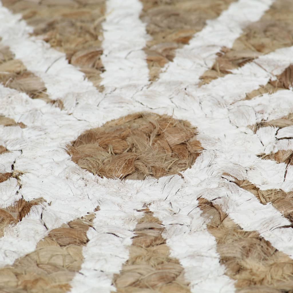 Alfombra De Yute Tejida A Mano Con Estampado Blanco 120 Cm / Vetonek_3