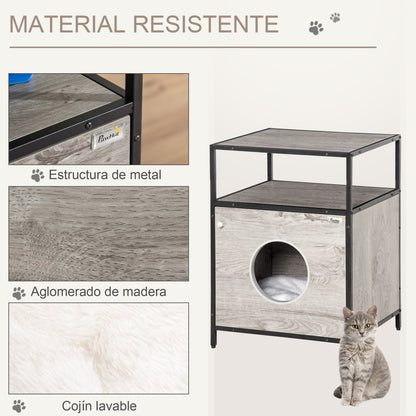 Pawhut Casa Para Gatos De Madera Mesa Auxiliar Con 2 Estantes Y Cojín Extraíble_5