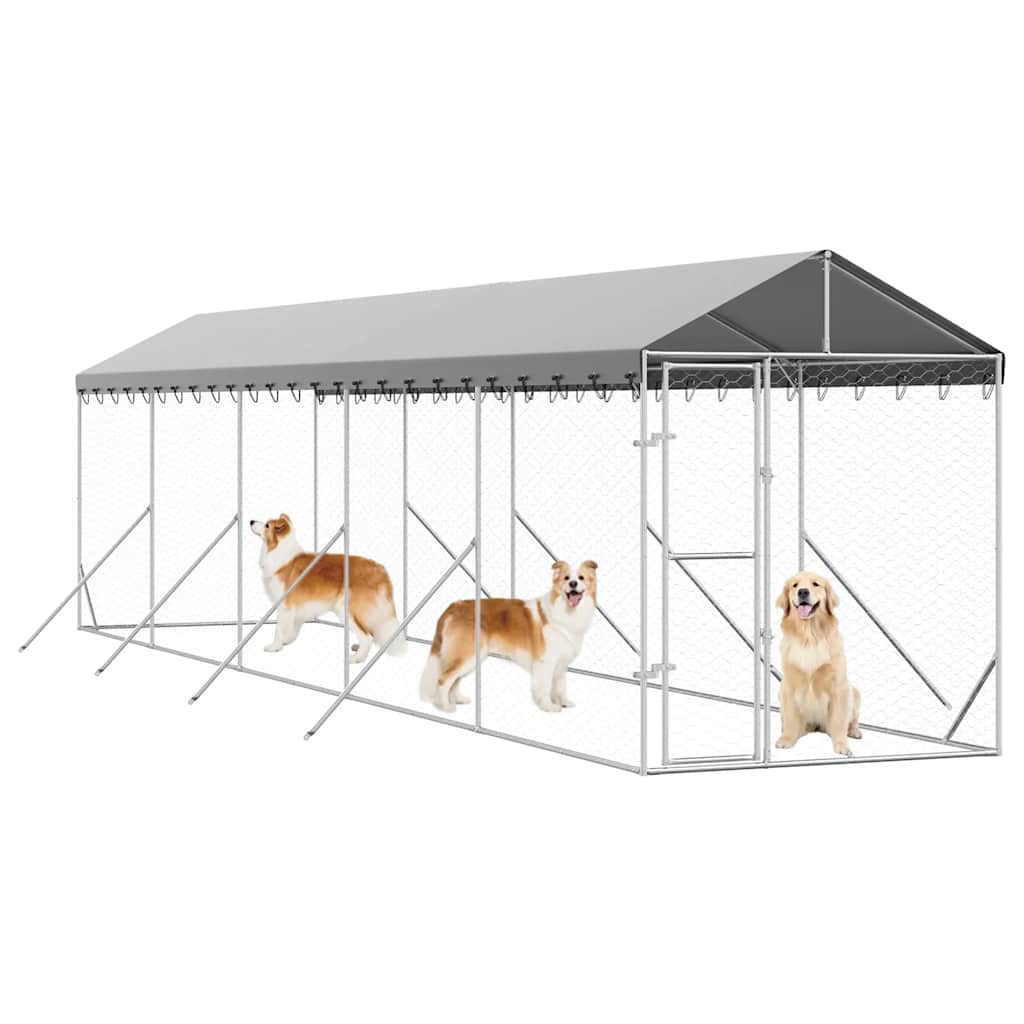Perrera De Exterior Con Toldo Acero Galvanizado Plata 2x10x2,5m_2