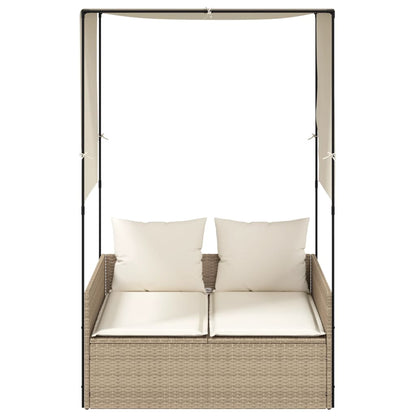 Tumbona Doble Con Techo Y Cortinas Ratán Sintético Beige / Vetonek_2