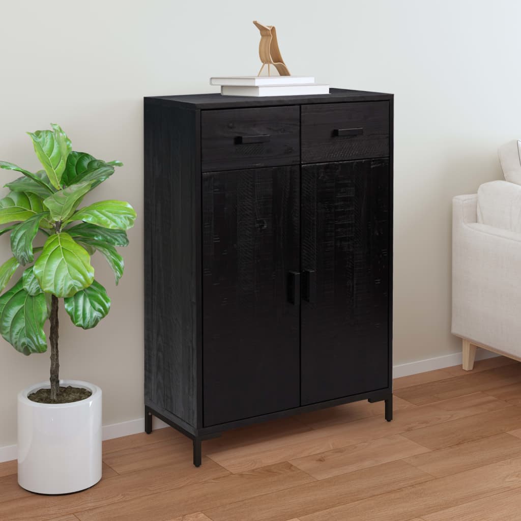 Zapatero De Madera Maciza De Pino Negro 75x40x110 Cm / Vetonek_3