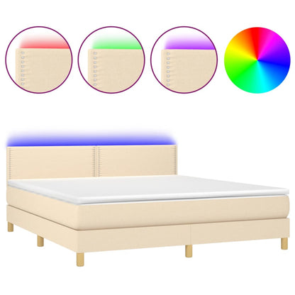Cama Box Spring Con Colchón Y Led Tela Crema 180x200 Cm / Vetonek_5