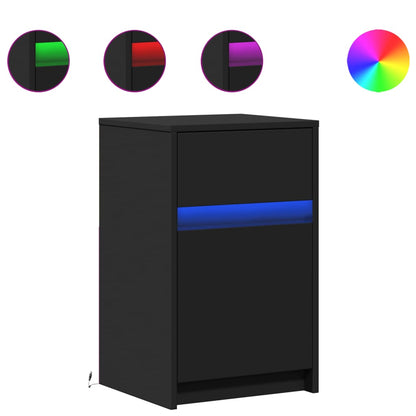 Mesitas De Noche Con Luces Led 2 Uds Madera Ingeniería Negra_0