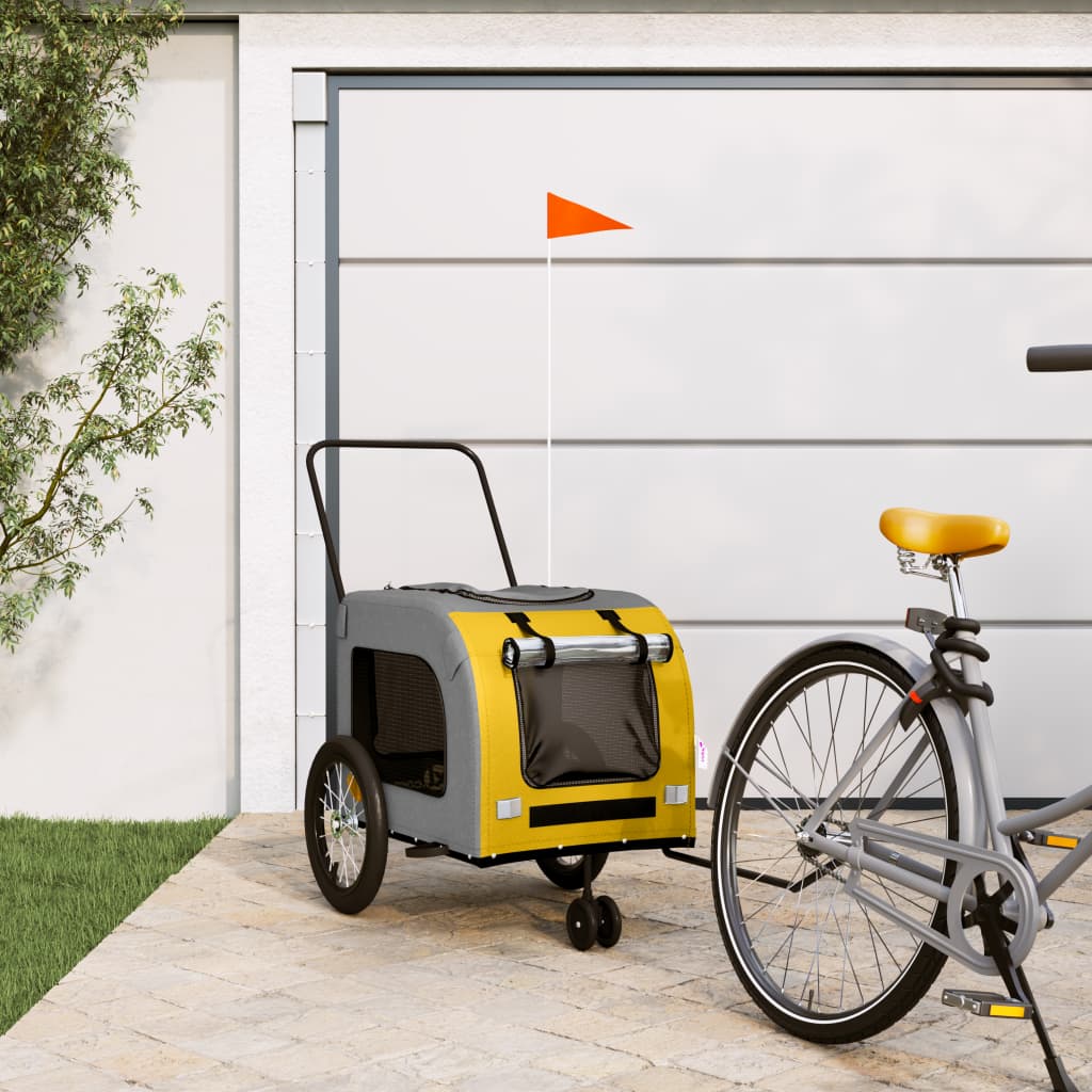 Remolque De Bicicleta Mascotas Hierro Tela Oxford Amarillo Gris_1