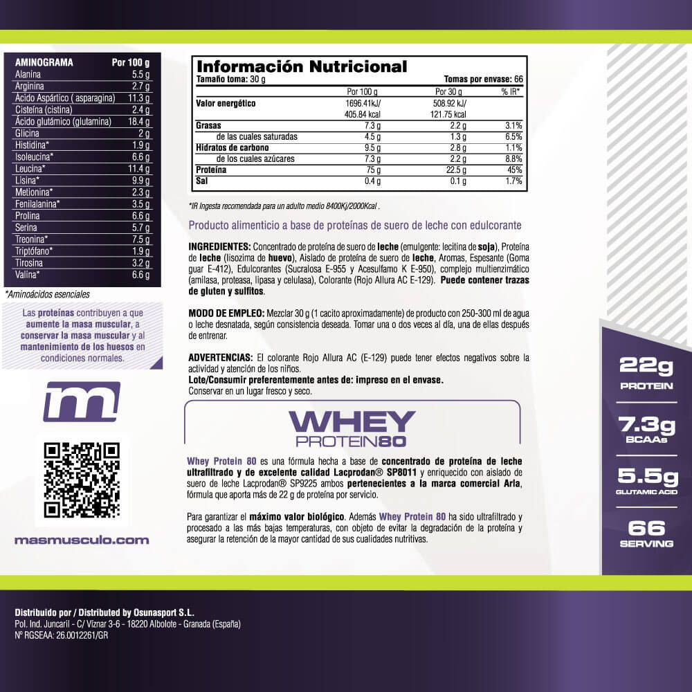 Whey Protein80 - 2 Kg - Fresa - Aumenta La Masa Muscular - Masmusculo_4
